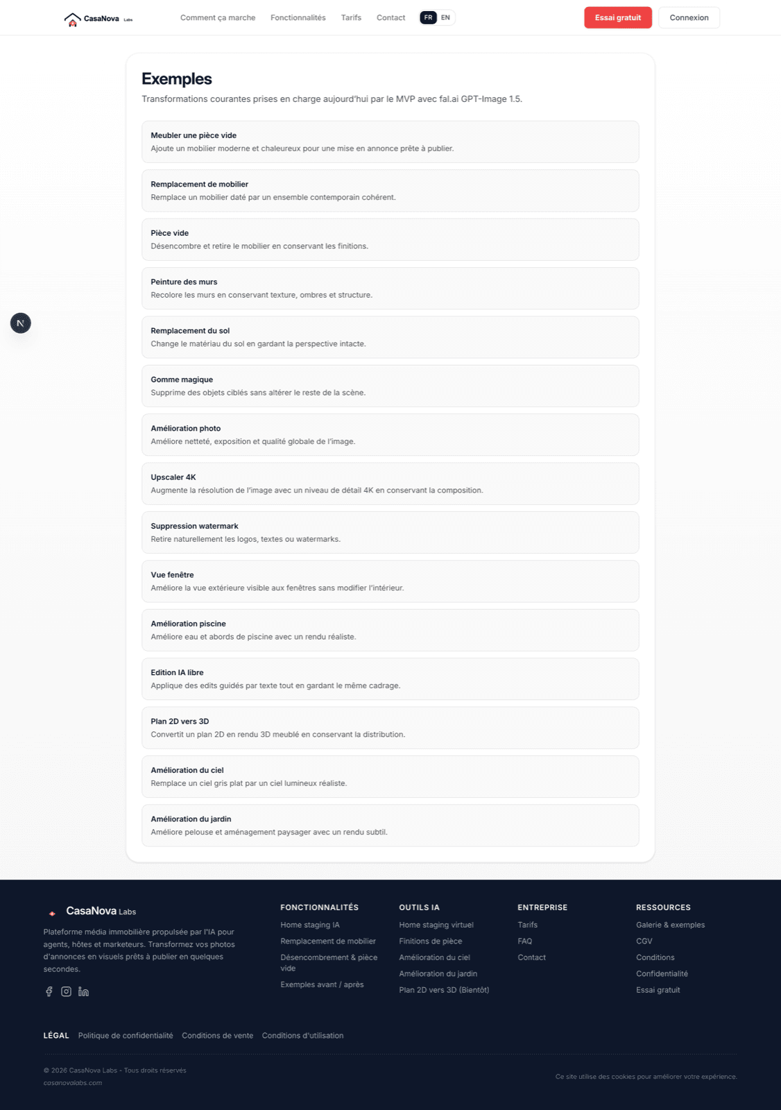 Catalogue de transformations CasaNova Labs