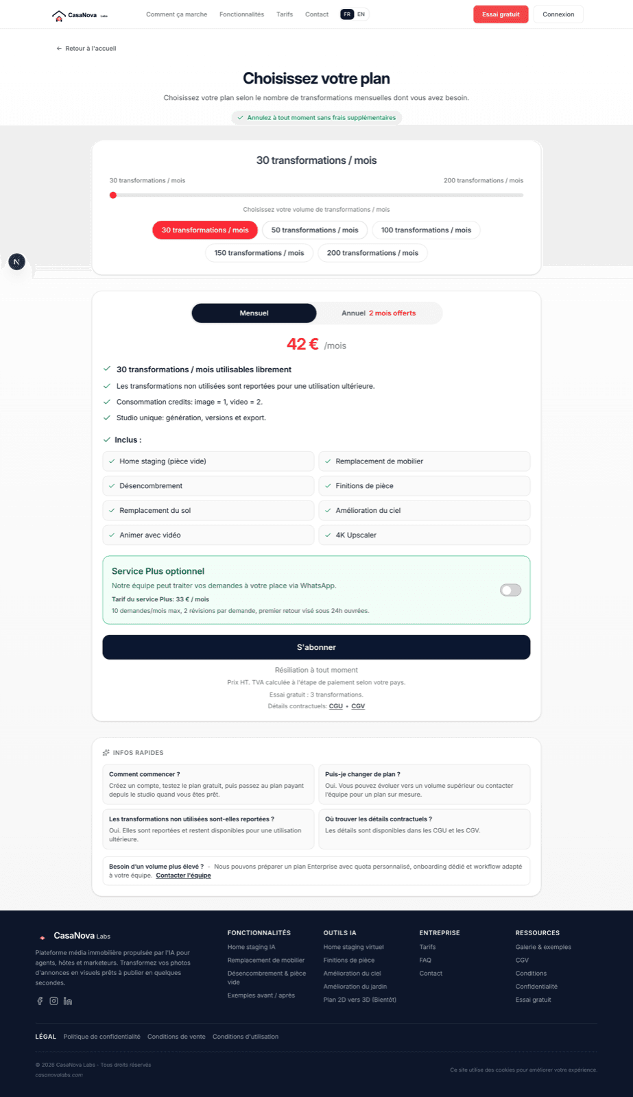 Page pricing CasaNova Labs